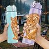 1PC Realistic Tiger Head Portrait Print 750ml Color Plastic Sports Water Bottle Leakproof Flip Straw Lid Suitable for Sports Office Home Use