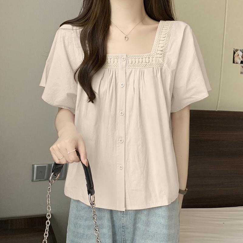 

VONDA Женские летние кружевные блузки с квадратным вырезом и коротким рукавом M бежевый