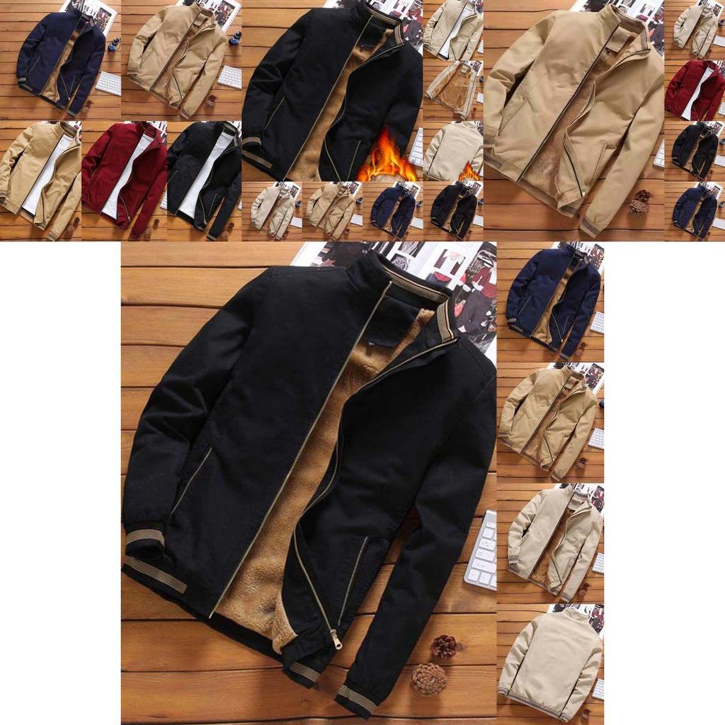 Luxuriously Warm Men Fleece Lined Puffer Jacket With Zip Closure And Ribbed Hem