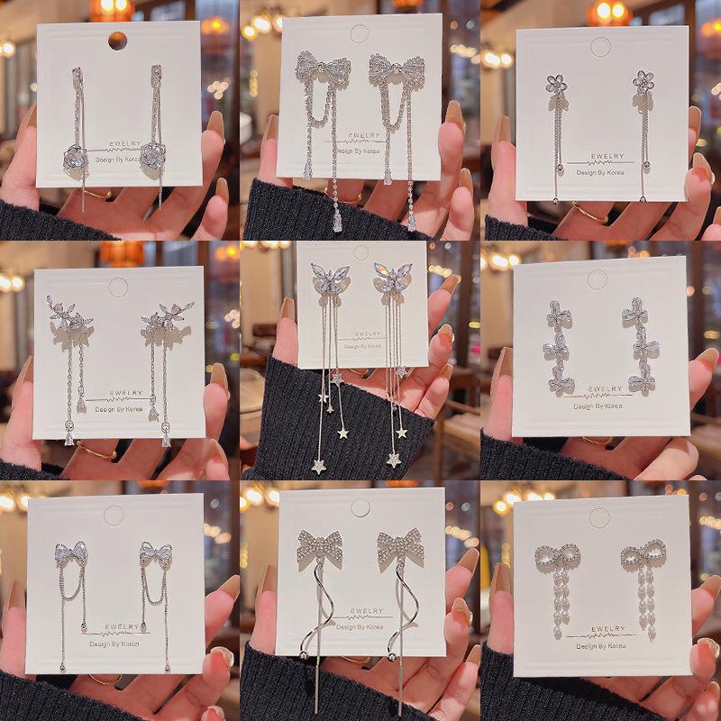 

Zircon Bow Tassel Earrings: 925 Silver, Trendy, Versatile, Light Luxury