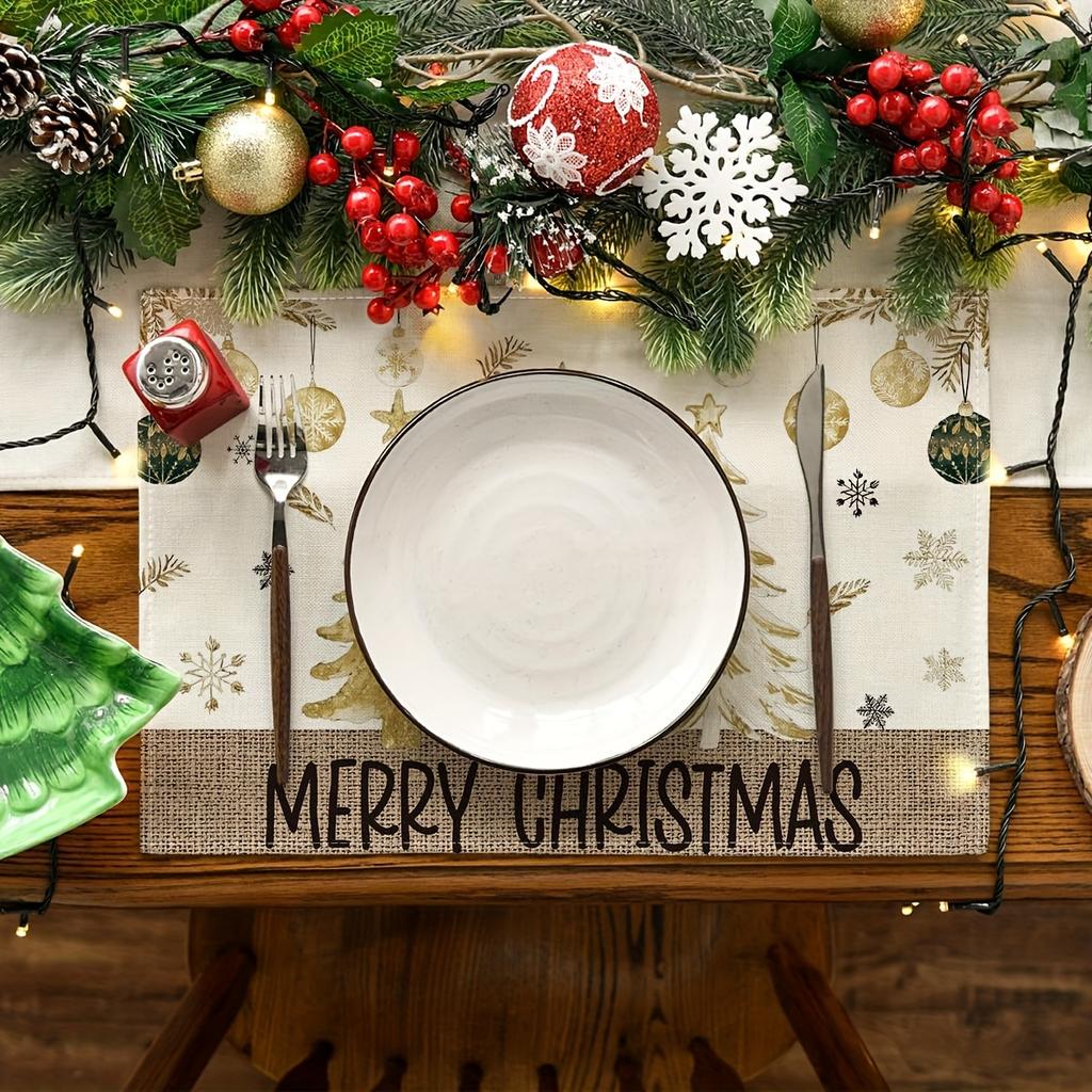 4/6pcs Set Christmas Tree and Snowflake Christmas Ball Pattern Winter Placemats, Seasonal Daily Holiday Decoration, Suitable for Home Kitchen Dining