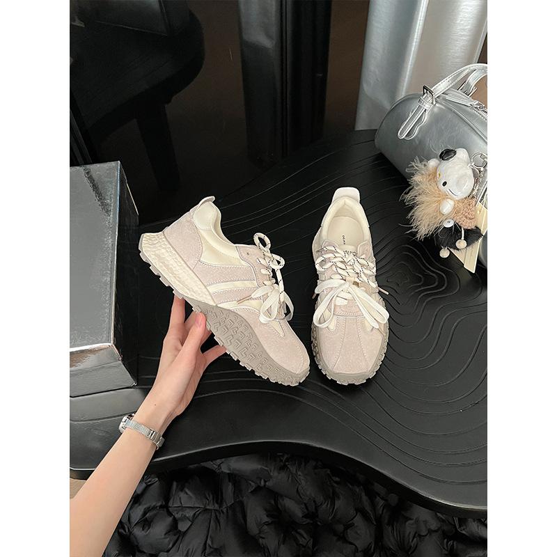 Pigskin version~ inner height increase of 5cm] versatile sports and leisure shoes for women's 2025 summer breathable new fashion versatile board shoes