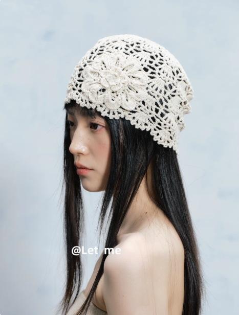 Fashion Handwoven Hollow Baotou Hat Women'S Crochet Ethnic Style Tassel Ear Protector Strap Sleeve Knitted Hat
