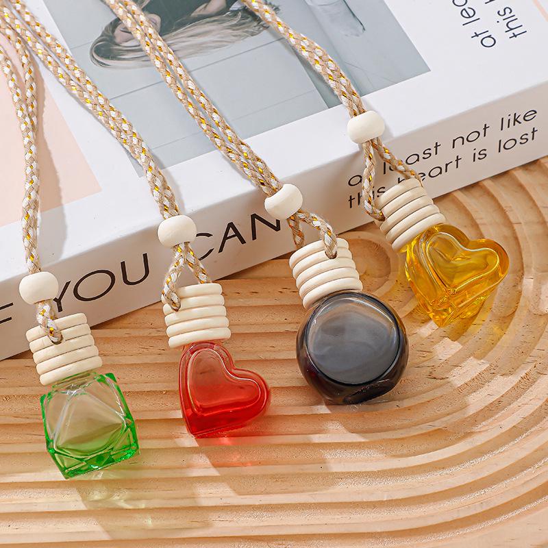 Gradient Car Air Freshener Glass Pendant, Transparent Aroma Diffuser Bottle, Empty for Fragrance 