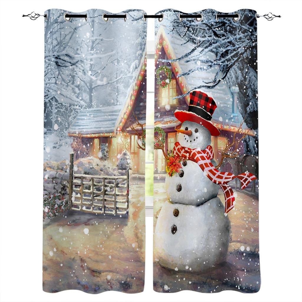 Cartoon Cute Shine Christmas Tree Red Girl Window Curtains For Kids Bedroom Living Room Bathroom Kicthen Door Hall Home Decor 2P