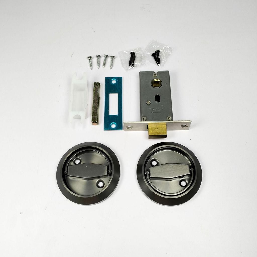 Stainless Steel Invisible Door Lock with Pull Ring, Single/Double-Sided Mounted Round Handle.