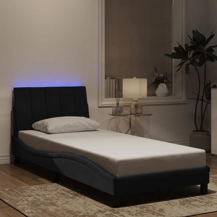 VidaXL Bed Frames with LED Lights, Upholstered Bed with Slat Base, Single Bed, Adult Bed, Modern, Black 80x200 Cm 3213747