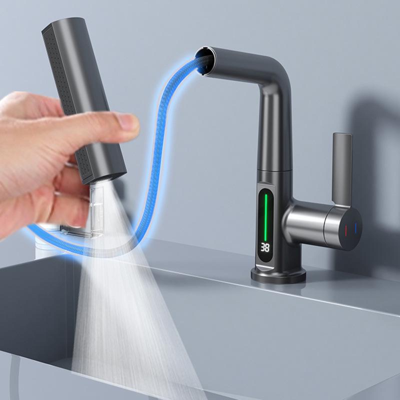 Gunmetal Multifunctional Pull-Out Basin Faucet for Bathroom