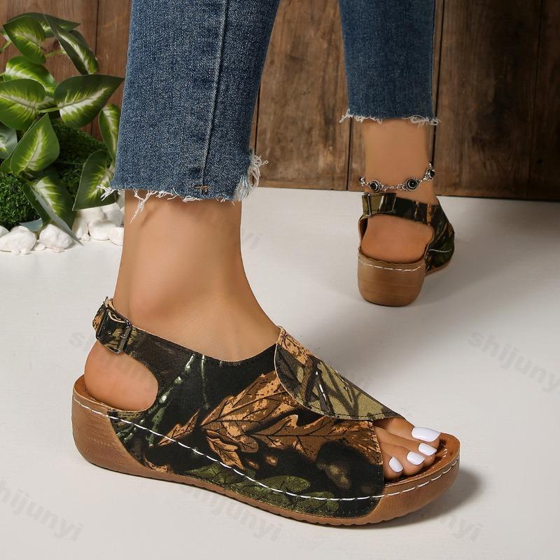 Fashion Fashion Retro Fish Moouth Casual Wedge Heel Slippers for Women 2025 Summer Open Toes Comfortable Back Strap Chunky Beach Sandals