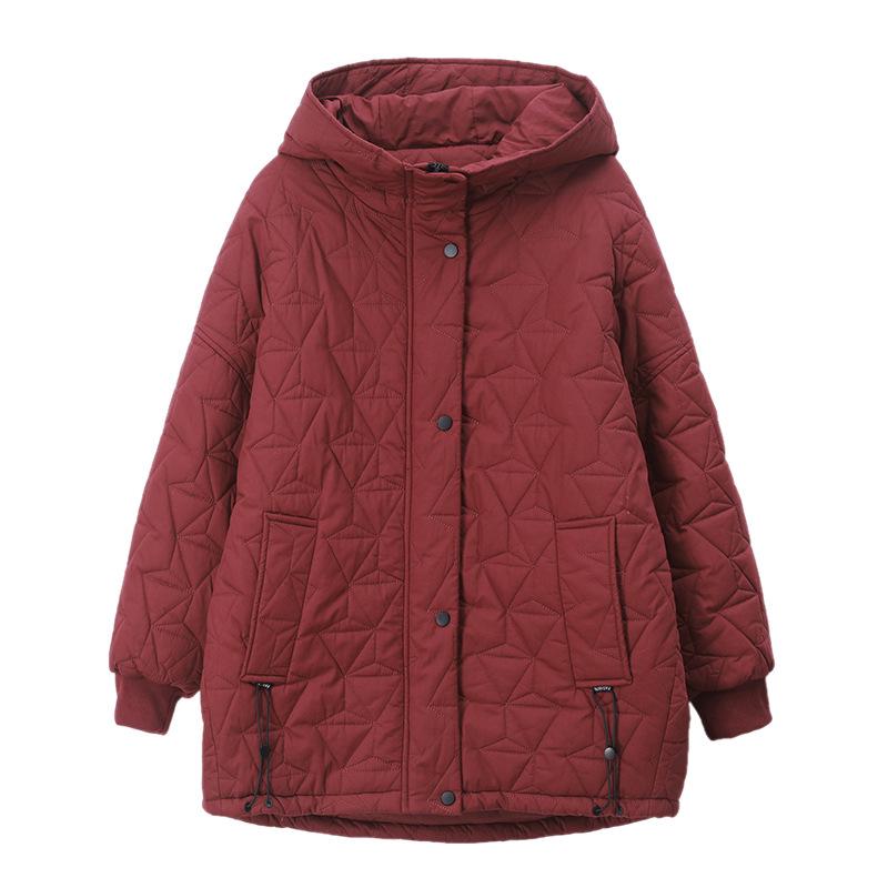 Geacă de bumbac cu glugă pentru femei, lungime medie (Plus Size) - Iarnă 2024 Casual, Cald, Croială Largă pentru Mame de Vârstă Mijlocie