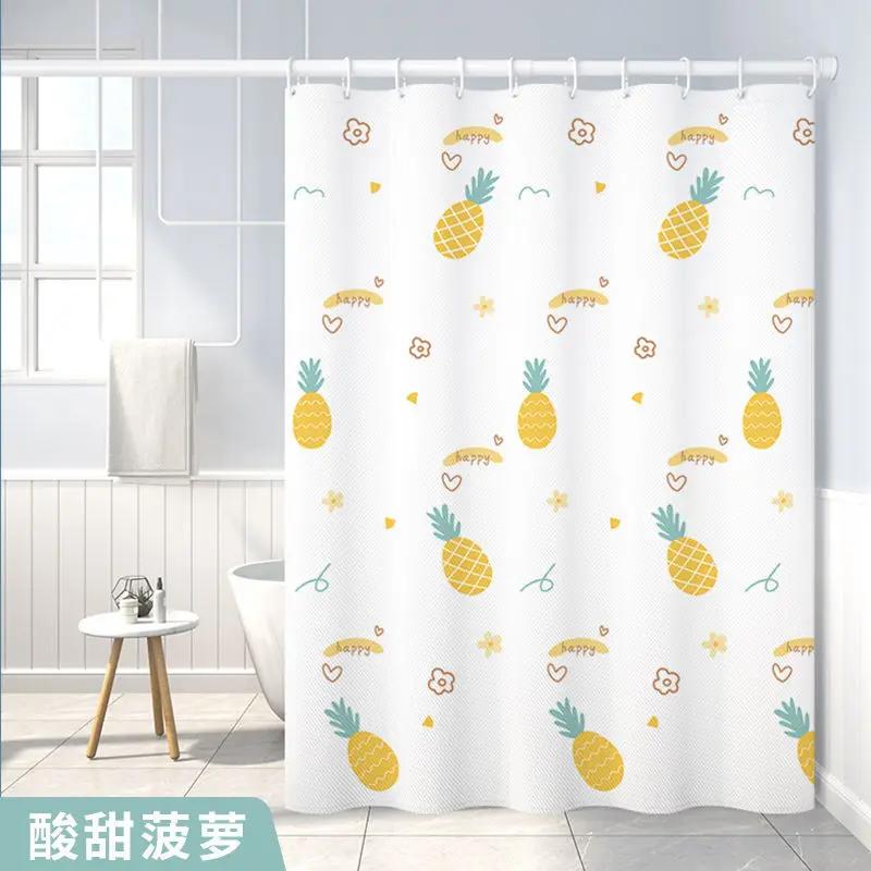 Shower Curtains 200cm Kawaii Fruit Cartoon Printed White Bathroom Curtain for Girl Waterproof with Hooks and Tieback Bath Decor
