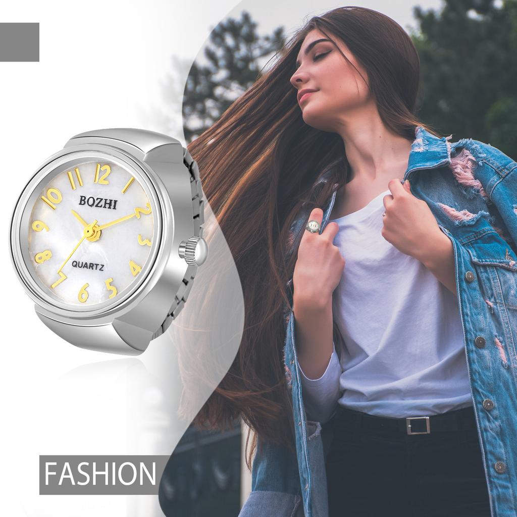 Women's Creative Finger Ring Watch Arabic Numberals Quartz Watches Elastic