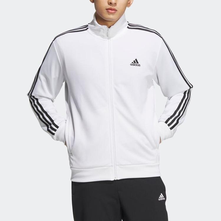 Adidas Colorblock Striped Logo Embroidered Stand Collar Jacket Men Jacket White IA9448