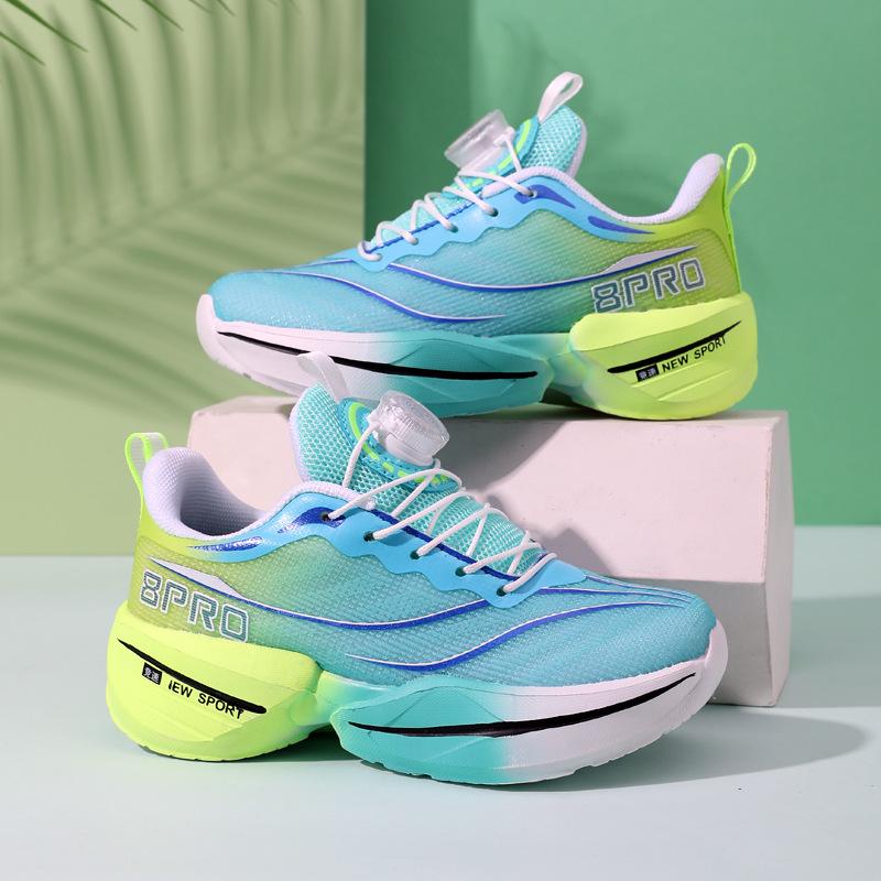 2025 new running shoes boys primary and secondary school students non-slip rotating buttons teenagers summer breathable running shoes wear-resistant