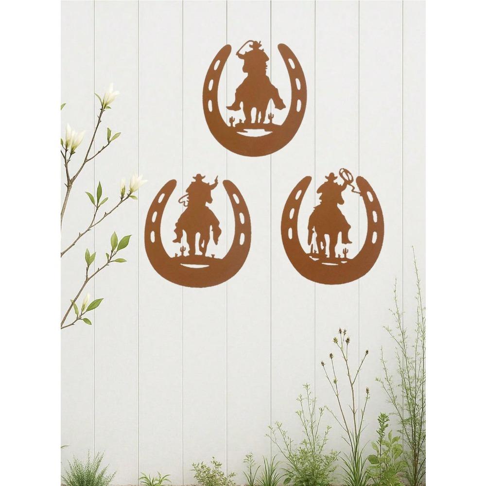 3-Piece Horseshoe Metal Wall Art Set, Western Cowboy Home Decor, Rustic Farmhouse Hanging Ornaments, Modern Bedroom & Living Room Decoration, Durable