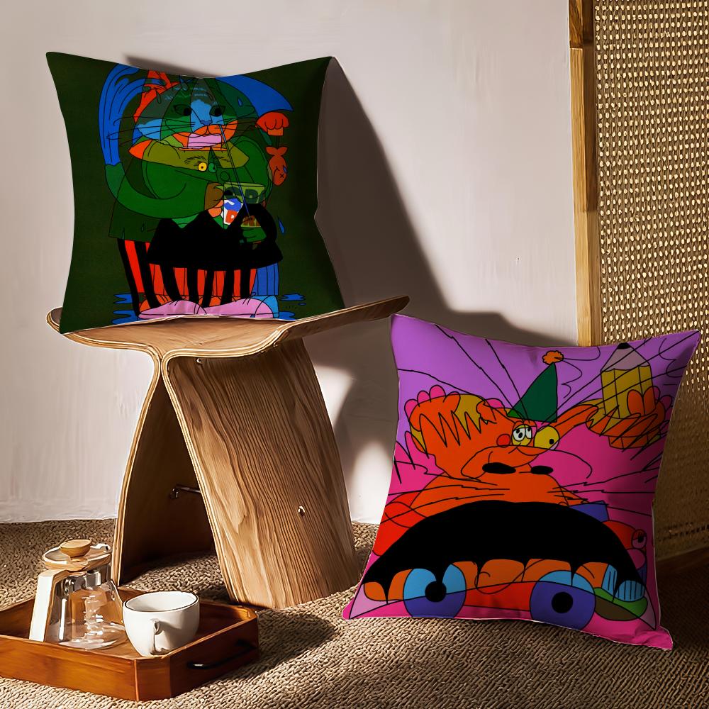 Cute Retro Illustration Cushion Cover Anti-dustmite Pillowcase Invisible Zipper Silky Short Plush Sofa Cushion Cover