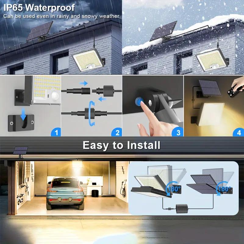 172 LED Solar Light Outdoor Waterproof with Motion Sensor Floodlight Remote Control 3 Modes for Patio Garage Backyard