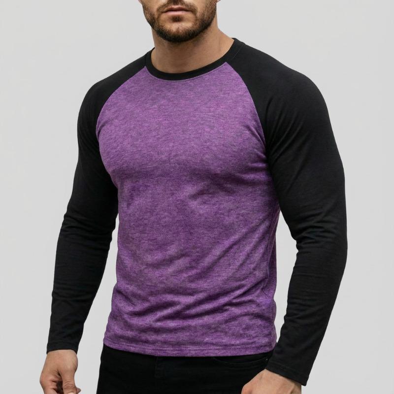 Men Crew Neck Raglan Long Sleeve T Shirt Slim Fit Casual Contrast Color Basic Daily Tops