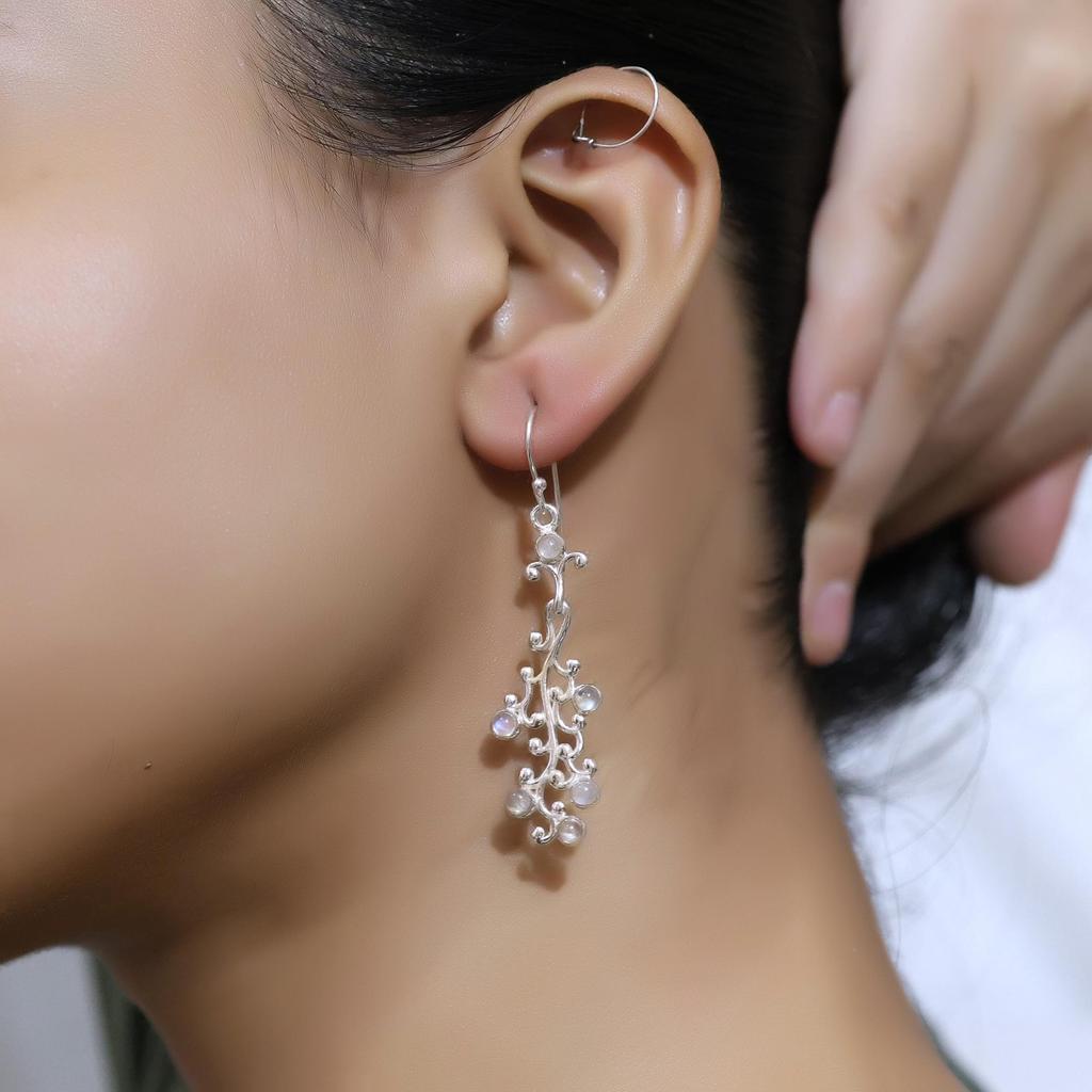 Natural Moonstone Silver Earring, June Birthstone Earring, 925 Sterling Silver Handmade Jewelry, Silver Dangle Earring, Gift For Her Ar6671
