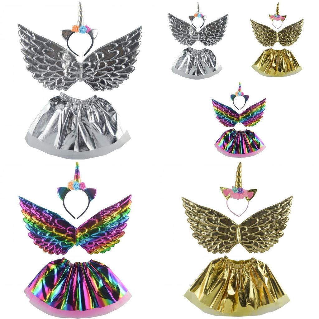 Fünf Baby Fortune Einhorn-Kostümset Regenbogen Gold Silber Kinderparty-Auftrittskleidung