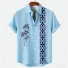 Men's new green linen short-sleeved shirt HD coconut tree pattern 3D printed shirt Hawaiian vacation outdoor social men's wear