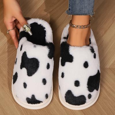 Moda Ciabatte da Casa con Stampa Mucca a Suola Spessa per Donna Inverno Calde Antiscivolo Scarpe da Interno Donna Comode Foderate in Peluche a Punta Chiusa Ciabatte 2024