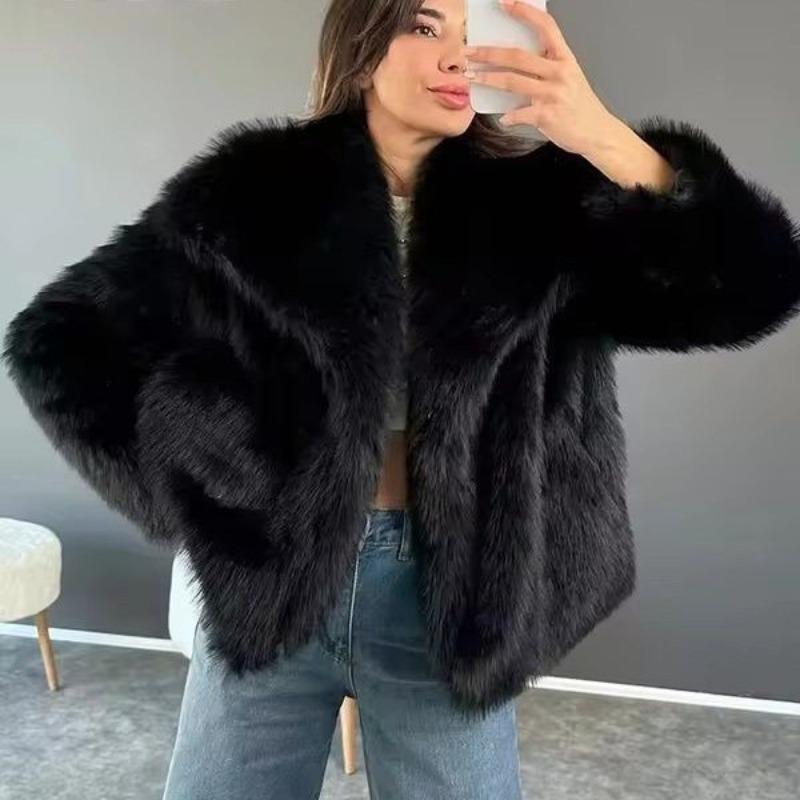 Winter Large Lapel Fur Jacket Women's Imitation Fox Fur Temperament Celebrity Style Faux Fur Jacket