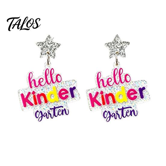 Trendy Acrylic Dangle Earrings 1 Pair Colorful Letter Drop for Women, Glitter Funny First Unique Student Accessories Day of School Earring,