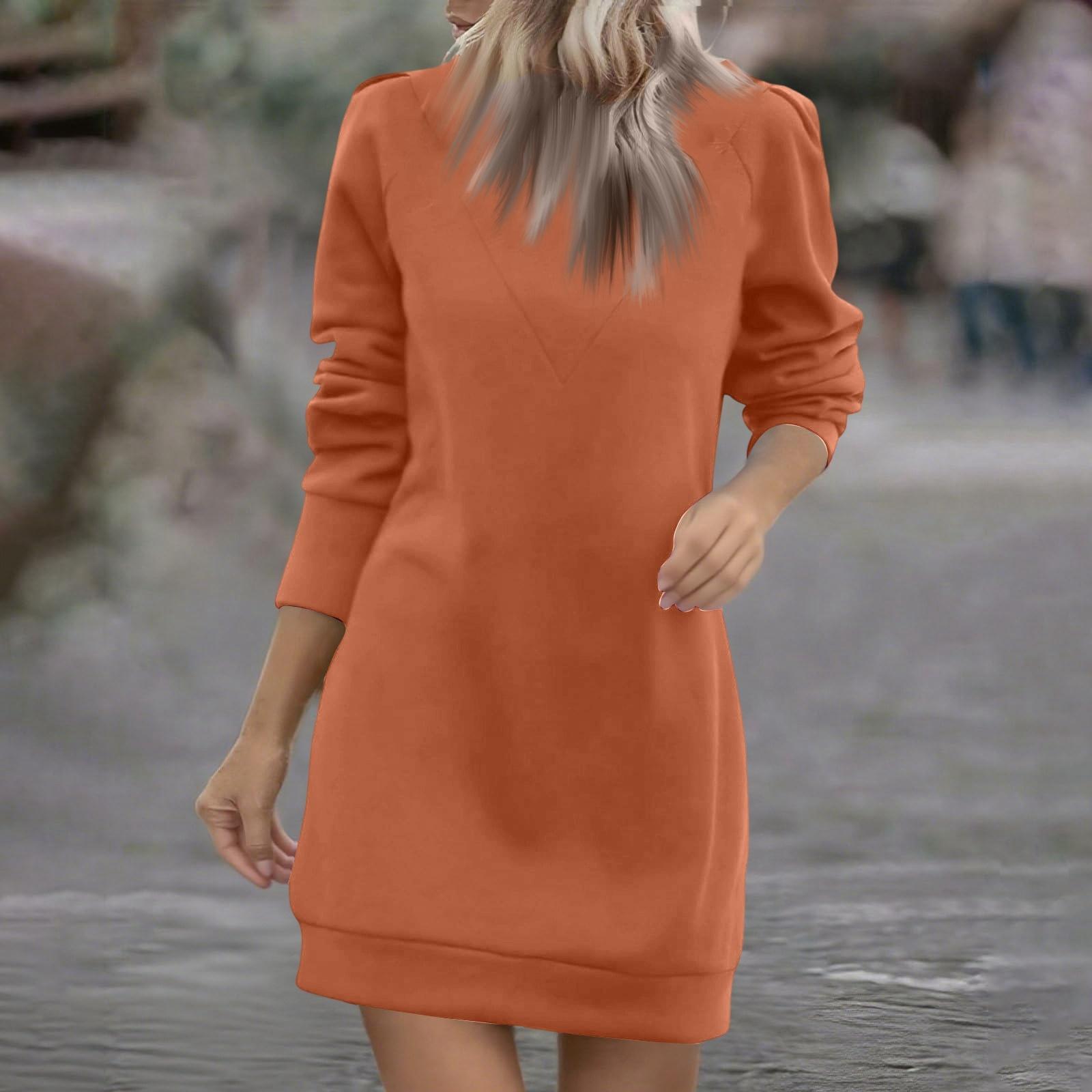 

Женское повседневное платье с флисовой подкладкой, круглым вырезом, длинными рукавами и однотонной расцветкой L шафрановый