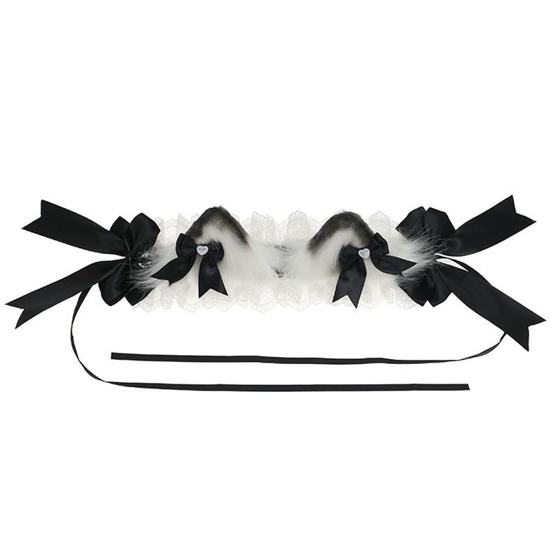 Süßes Lolita Haaraccessoires Set Katzenohren-Haarreif Mit Schleifenclip Handgefertigtes Stoff-Haarband Anime Convention