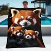 Red Panda Family Portrait Fleece Blanket Realistic Animal Art Soft Flannel Throw Mother and Babies Cute Wildlife Decor Gift for