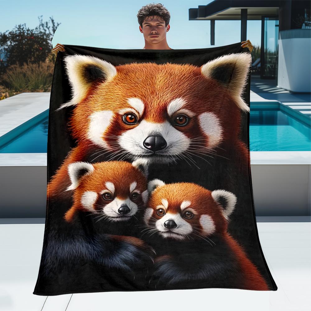 Red Panda Family Portrait Fleece Blanket Realistic Animal Art Soft Flannel Throw Mother and Babies Cute Wildlife Decor Gift for