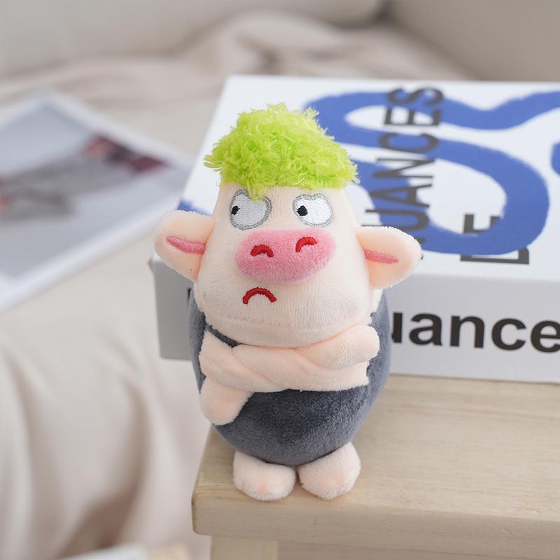 Angry Green-Haired Pig Plush Toy - Cute Goofy Doll Keychain & Bag Pendant Gift