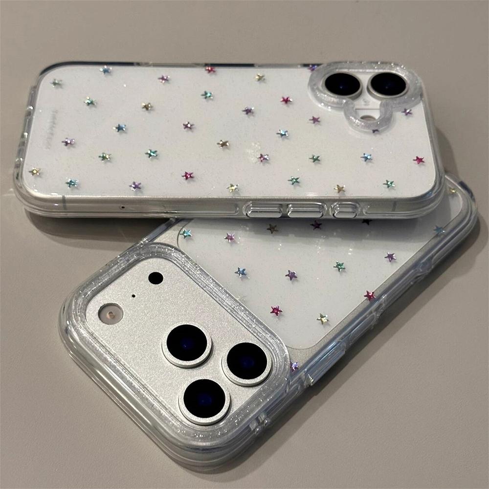 Glitter Shiny Stars Imd Transparent Back Cover for Iphone 17 16 Pro Max 13 14 15 Promax Ins Protector Shockproof Phone Case