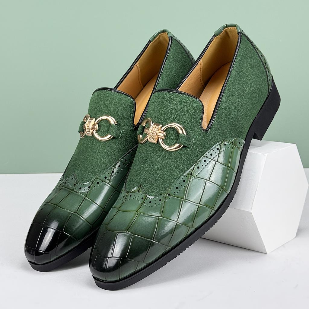 Men's Formal Leather Shoes British Style Oxford Loafers Pointed Toe Breathable Non-Slip Business Dress Wedding Office Green Shoe