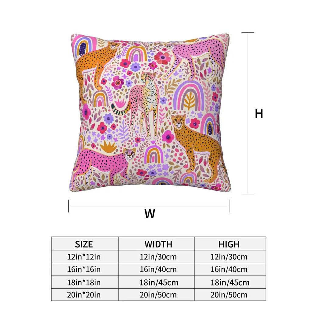 Cheetah’S In A Rainbow Garden 2 Pcs Square Pillowcase Pillow Cover Cushion Zip Decorative Comfort Throw Pillow For Home Car