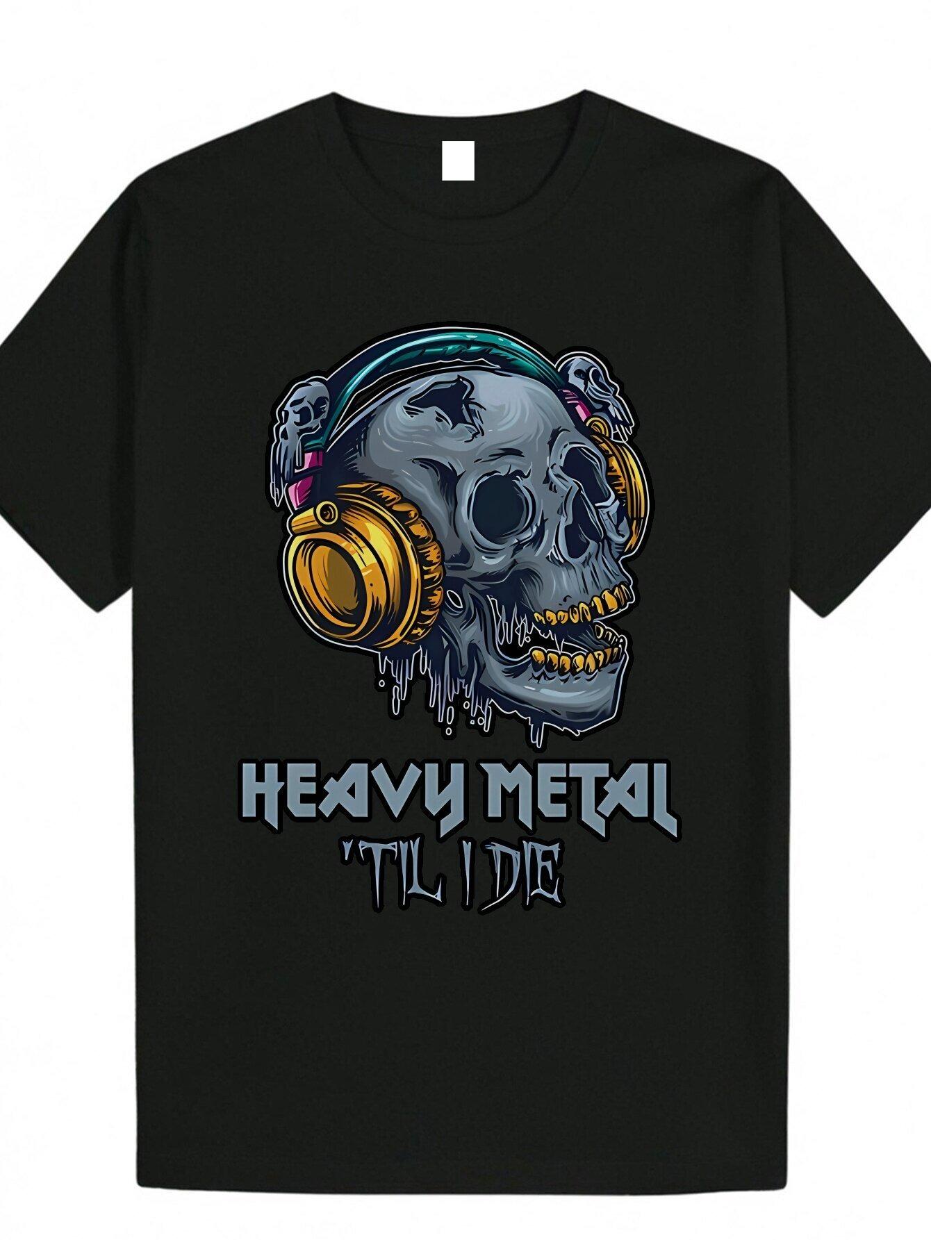 

Heavy Metal Skull Pattern Printed T-shirt Mens Fashion Casual Wear Short Sleeve Loose and Comfortable T-shirt Daily Men Clothing S