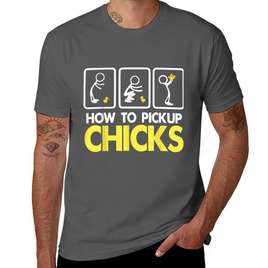 How To Pick Up Chicks T-Shirt Plus Sizes Vintage Graphics Aesthetic Clothing Short Sleeve Tee Men