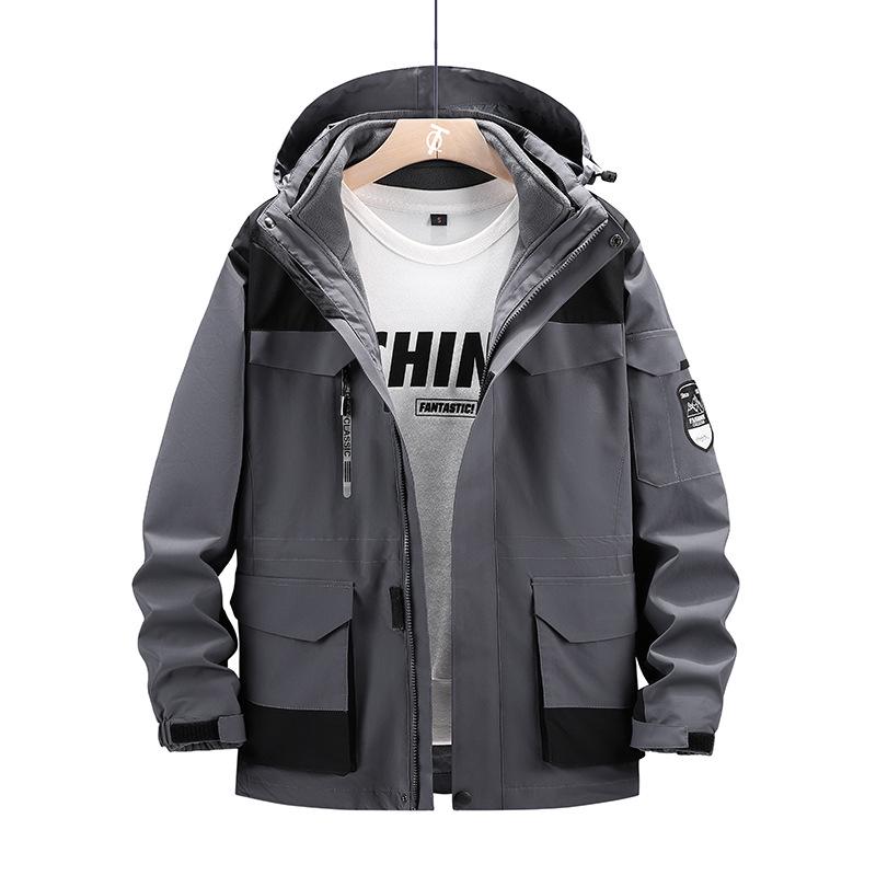 2023 European Winter Plus Size Waterproof Windproof Hooded Outdoor Two-piece Climbing Set