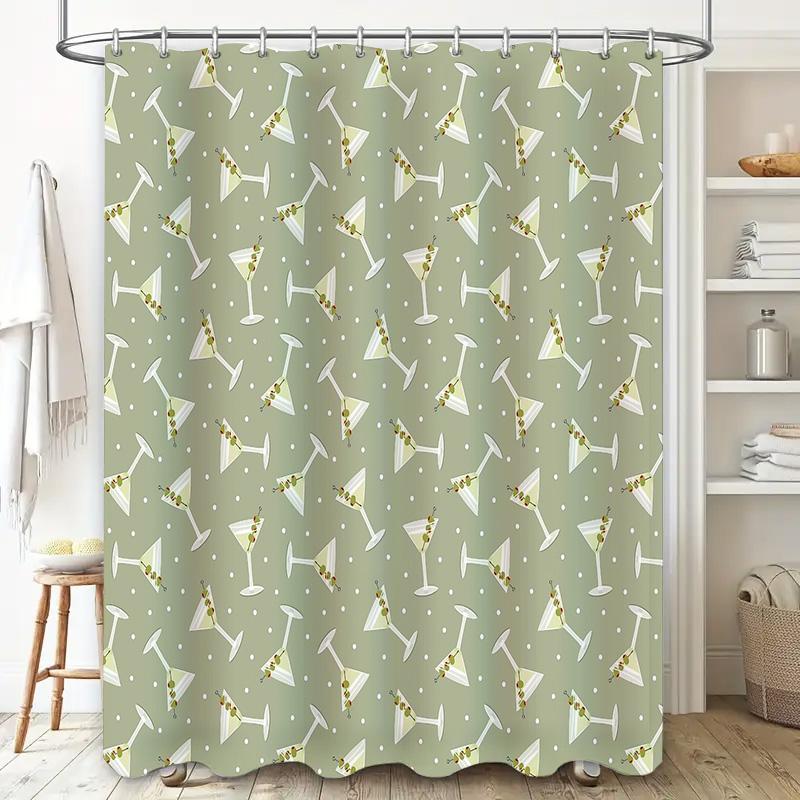 Martini Cocktail Shower Curtain Funny Bar Home Decor Bathroom Set Waterproof Vintage