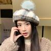 Winter Hat Women's Color Matching Plaid Octagonal Hat Fashion Versatile Beret Retro Thermal Painter Hat