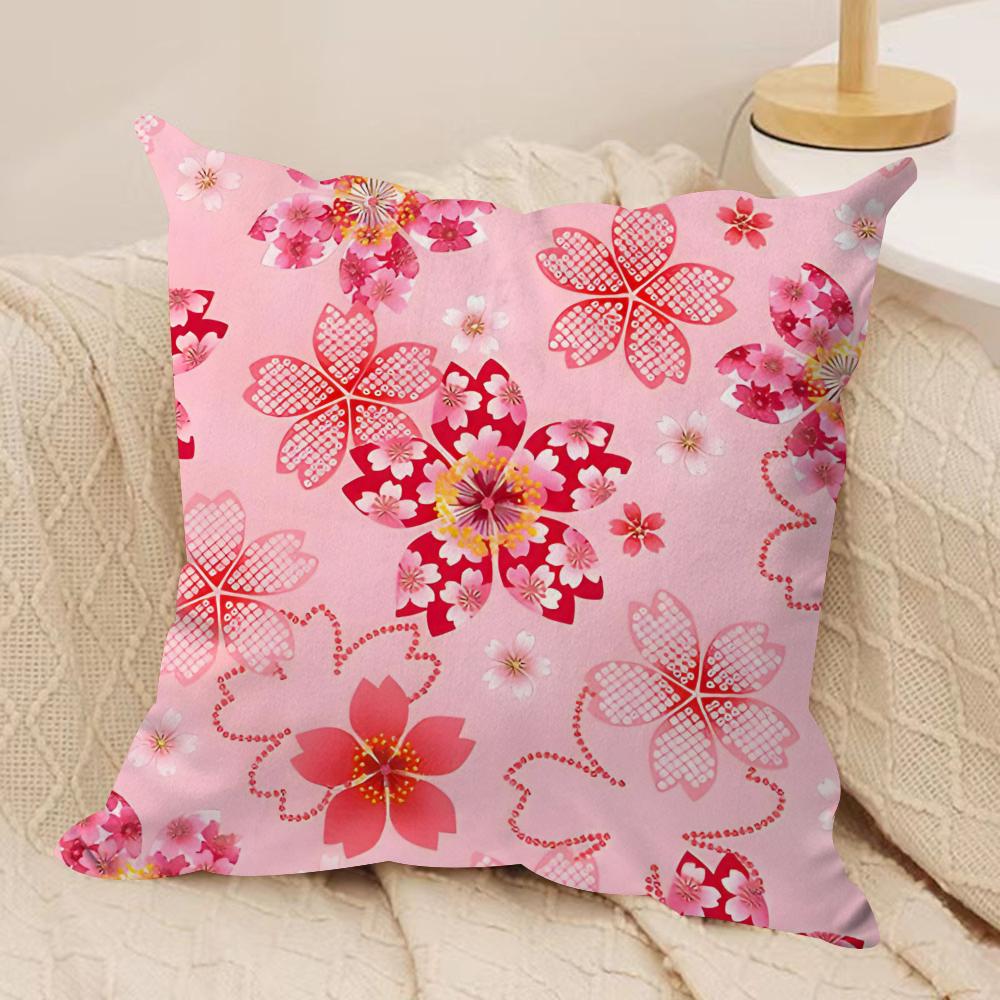 Cherry blossoms Cushion Cover Soft Plush Fabric DoubleSided Printed Cushion Covers for All Seasons Home Decor