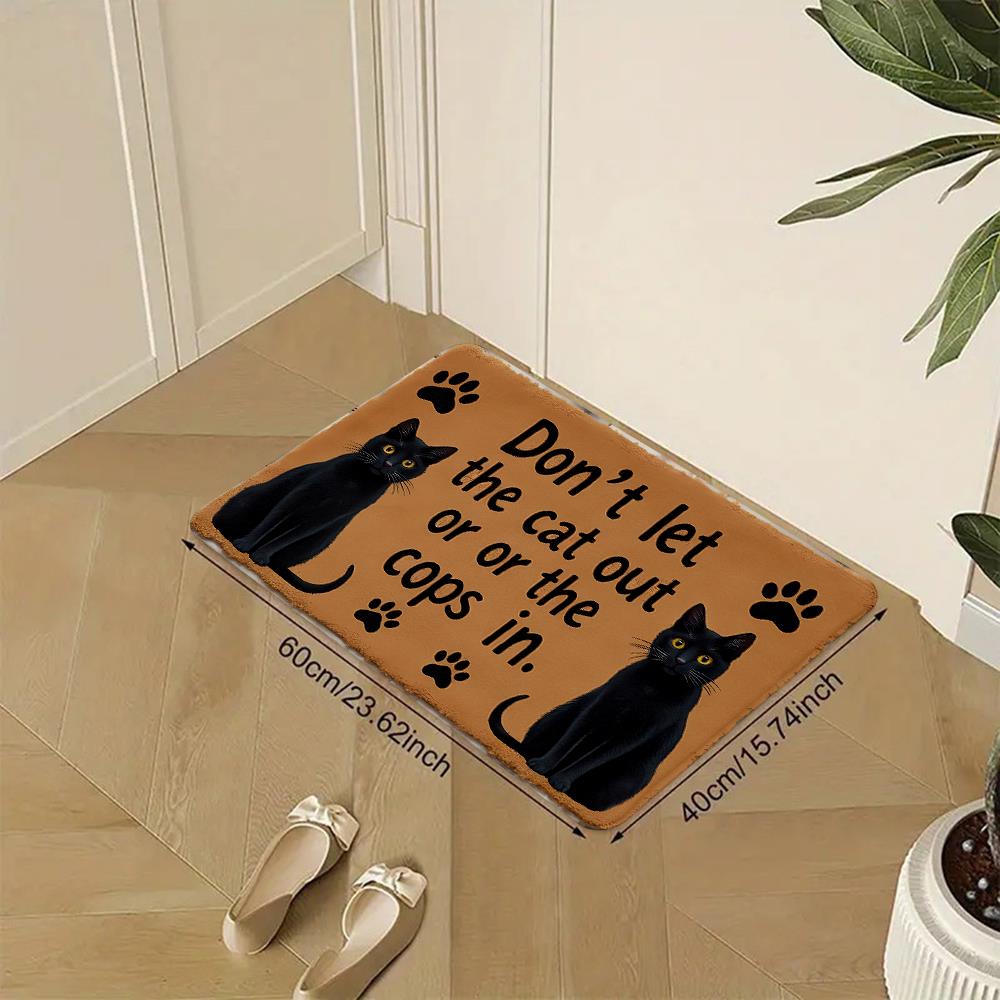 Modern Black Cat Illustration Door Mat Cute Animal Soft Non-Slip Washable Kitchen Rug Bedroom Living Room Home Decor Floor Mat