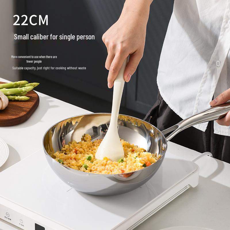 

316 Stainless Steel Non-Stick Flat-Bottom Wok with Hammered Texture for Induction Cookers 22cm Hammered Frying Pan + Silicone Spatula