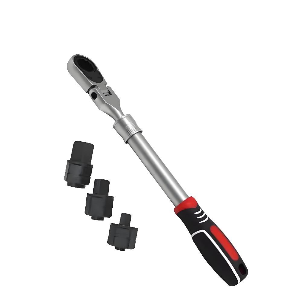 

90-Tooth Precision Matte Sandblast 3-Way Telescoping Swivel Head Ratchet Wrench with Detachable Adapters for Mechanics & DIY