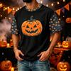 Herren Freizeit Corduroy Kurzarm Rundhals Leicht Atmungsaktiv T-Shirt mit Halloween Kürbis Print Design Bequeme Passform