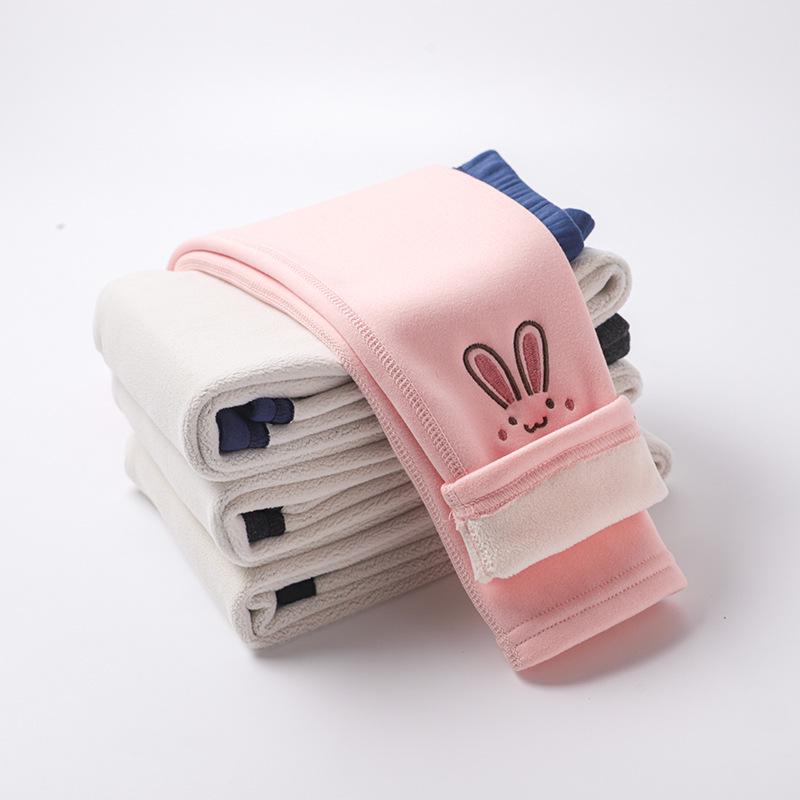 Girls' Fleece-Lined Winter Leggings - Cartoon Design, Warm & Elastic Pants