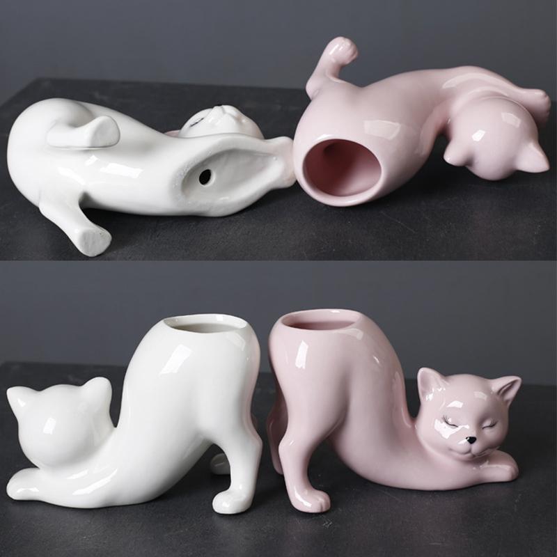 Blumentopf mit Cartoon-Katze, niedlicher Katzenschwanz, Sukkulenten-Pflanztopf, Porzellan, Blumenvase, Blumentopf, Heimdekoration, Zubehör
