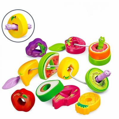 Montessori Frucht&Essen Schnürperlen Spiel für Kleinkinder Farbe und Form Kognitives Zuordnen, Frühes Training der Feinmotorik