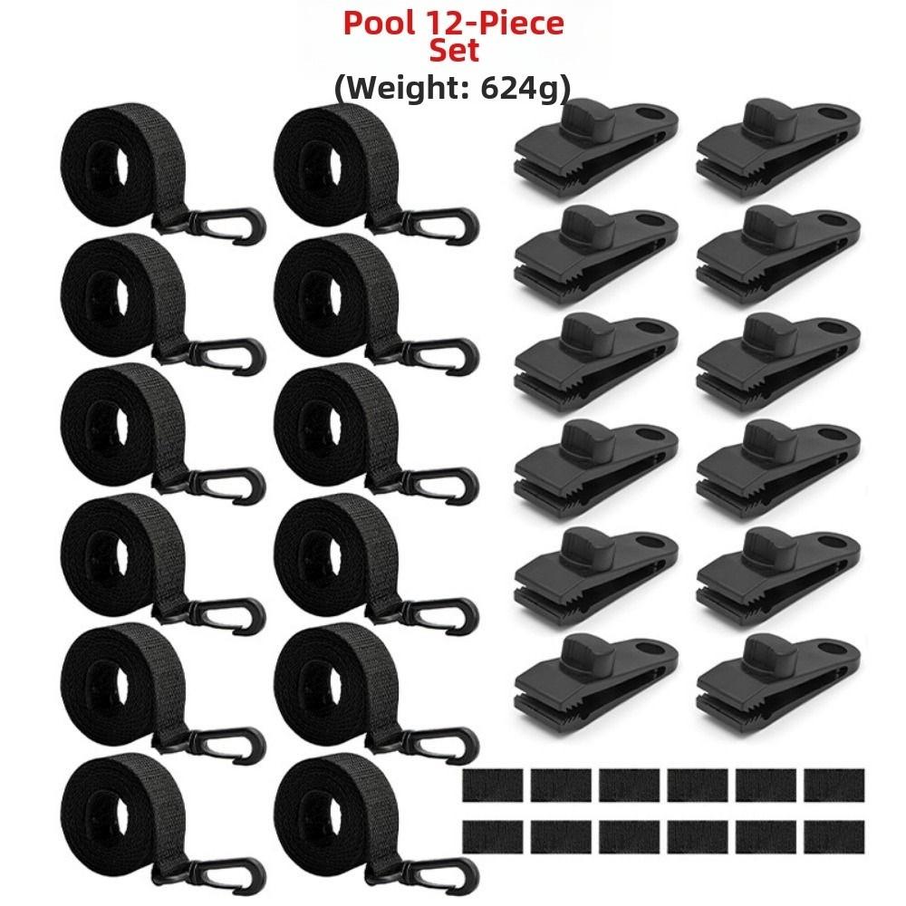 1/6Sets Windproof Heavy-duty Pool Solar Cover Universal Fixed Rope&Clip New Reel Attachment Kit